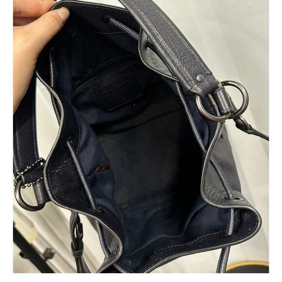 Coach Mickey Navy Blue Bucket Crossbody Leather Pebbled Shoulder Hobo Bag - Picture 9 of 14